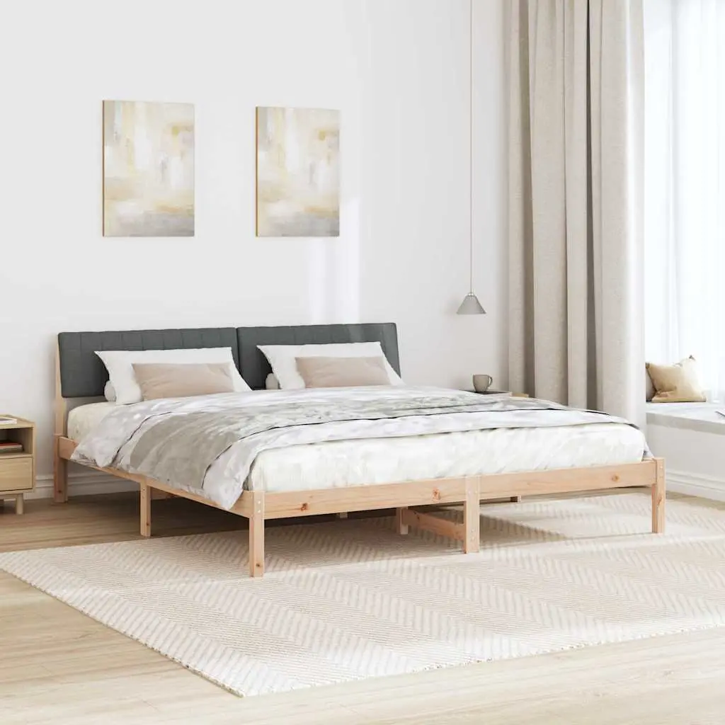 Bed Frame Solid Pine Wood Wall-Mounted Headboard 180 x 200 cm Brown Dark Grey