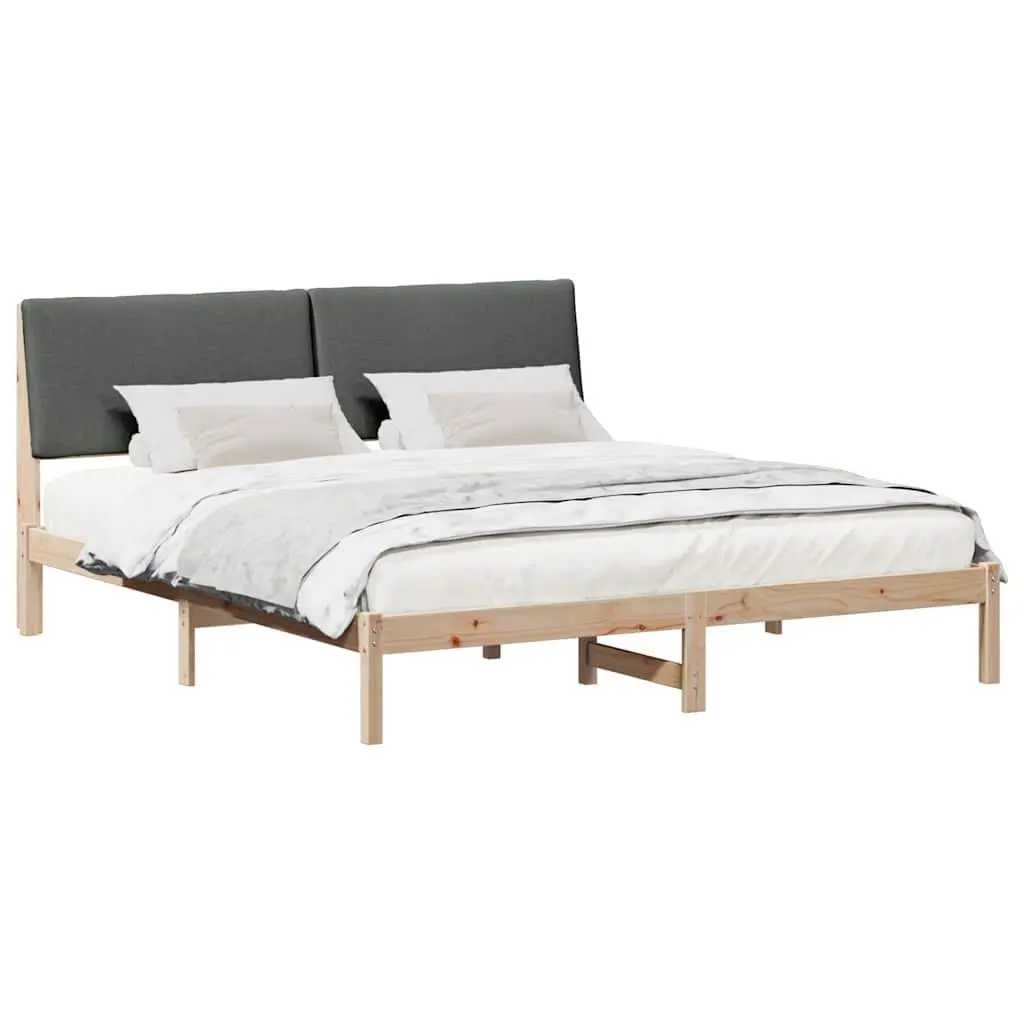 Bed Frame Solid Pine Wood Upholstered Headboard 180 x 200 cm Brown Dark Grey Modern