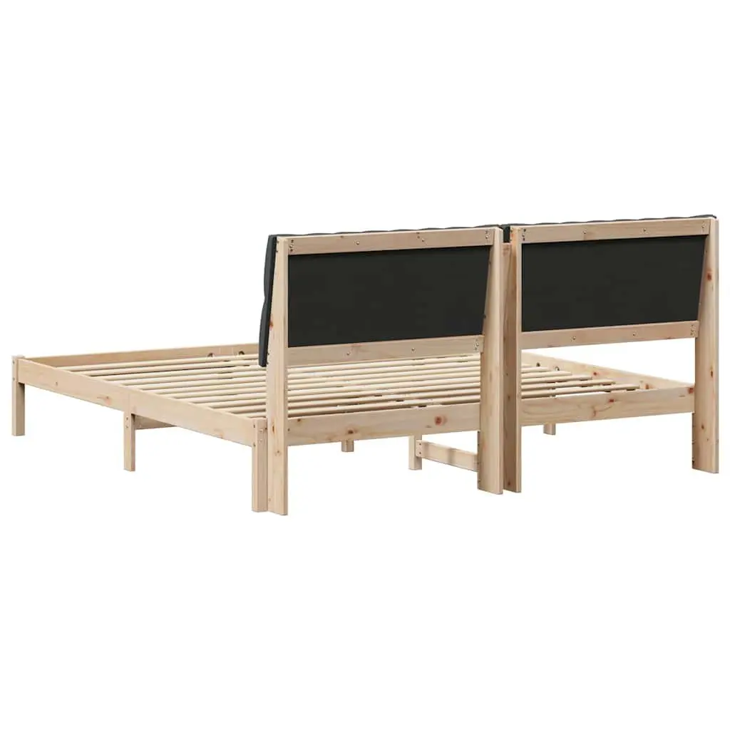 Brown Bed Frame with Upholstered Wall-Mounted Headboard Platform Slatted Base