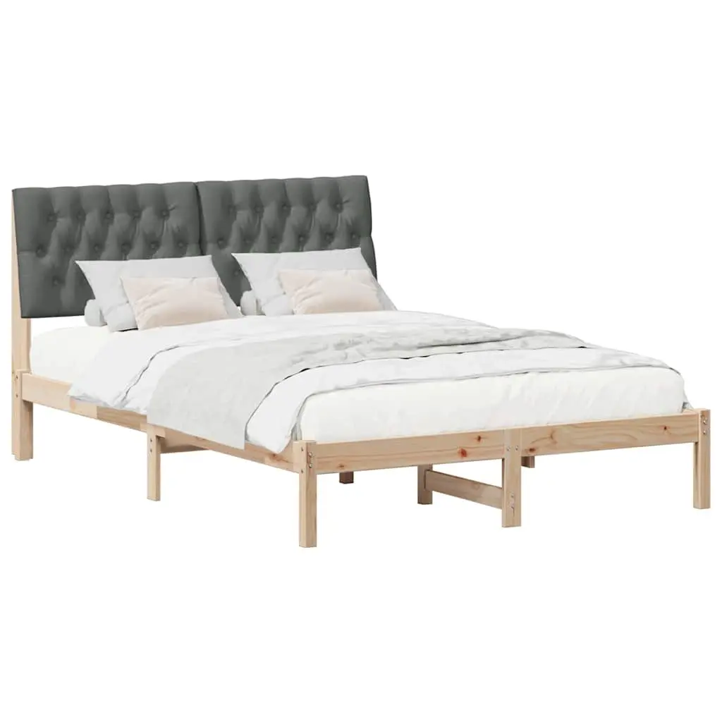Bed Frame with Upholstered Headboard Brown 150 x 200 cm Platform Slatted Base