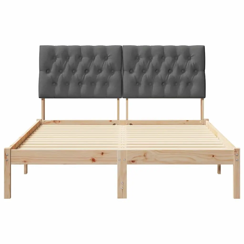 Bed Frame with Upholstered Headboard Brown 150 x 200 cm Platform Slatted Base