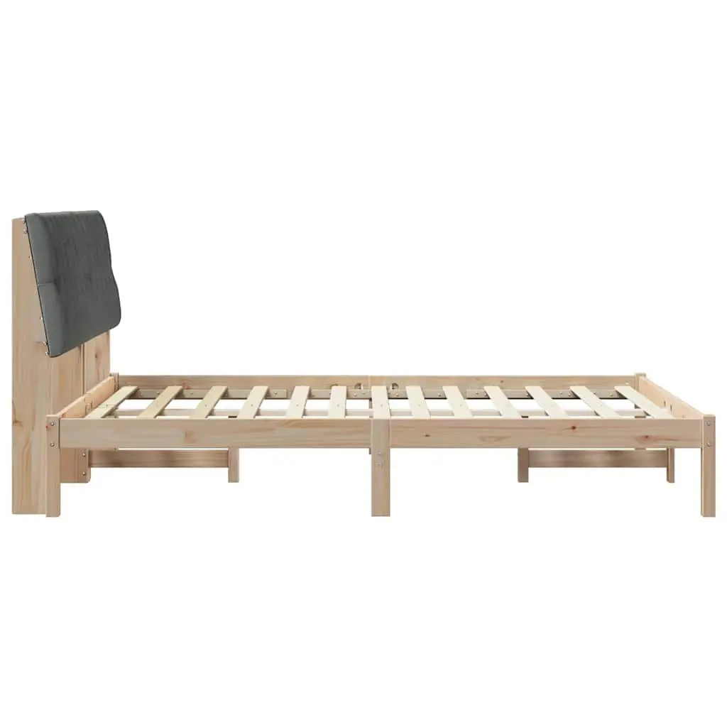 Bed Frame with Upholstered Headboard Brown 150 x 200 cm Platform Slatted Base