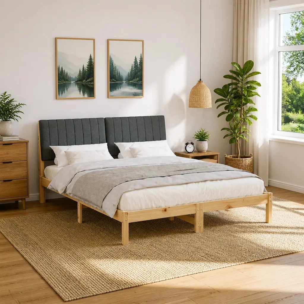 Bed Frame with Upholstered Headboard 150 x 200 cm