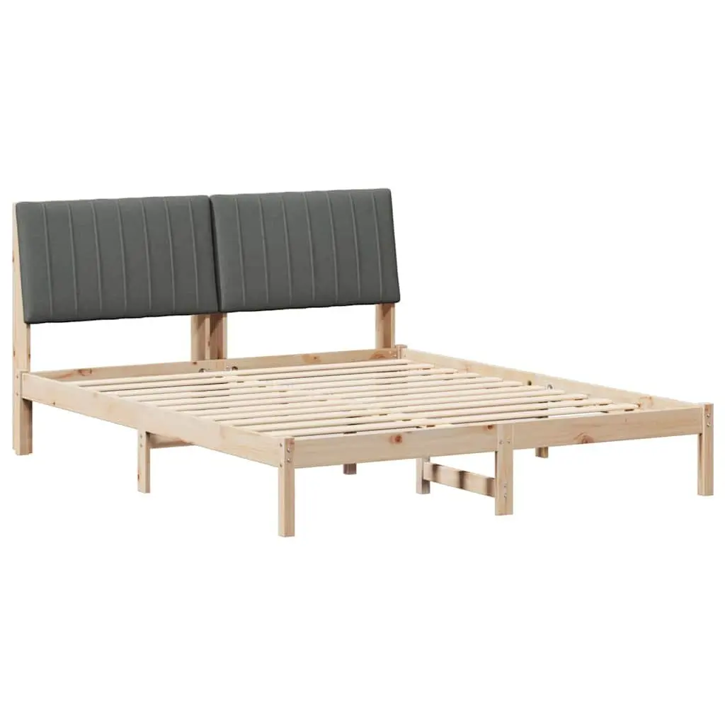 Bed Frame Upholstered Headboard Brown 150 x 200 cm Solid Pine Wood Platform