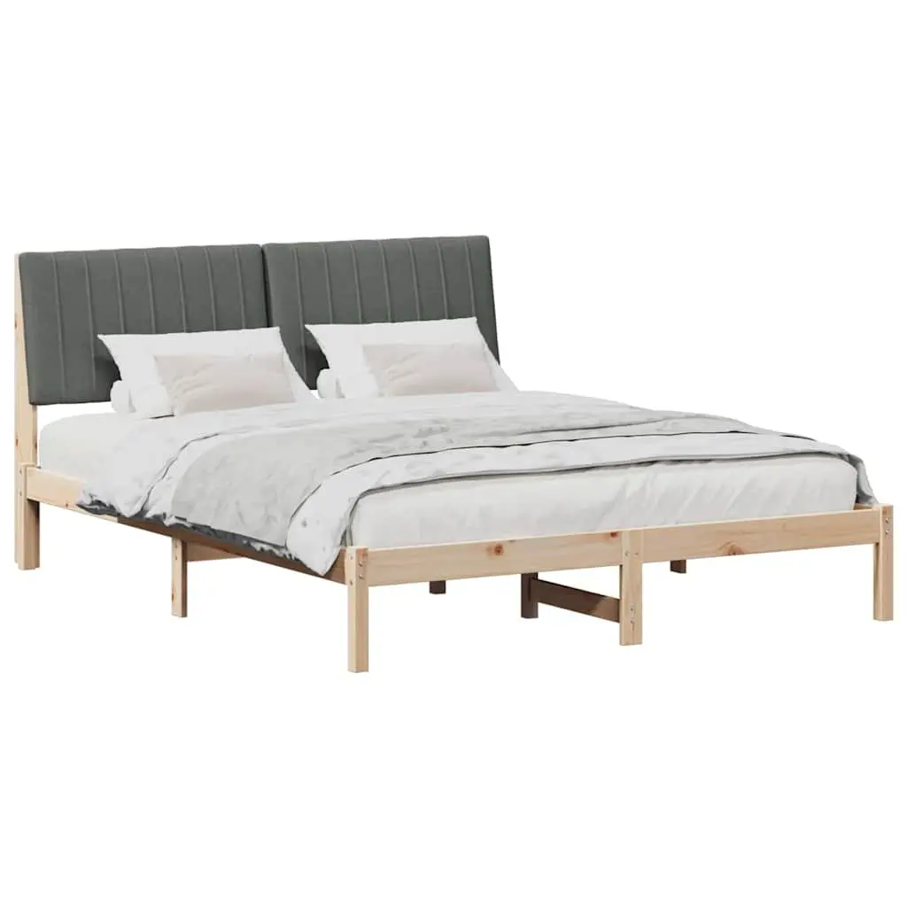 Bed Frame Upholstered Headboard Brown 150 x 200 cm Solid Pine Wood Platform