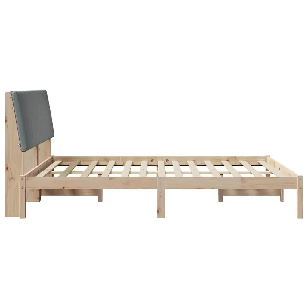 Bed Frame Upholstered Headboard Brown 150 x 200 cm Solid Pine Wood Platform