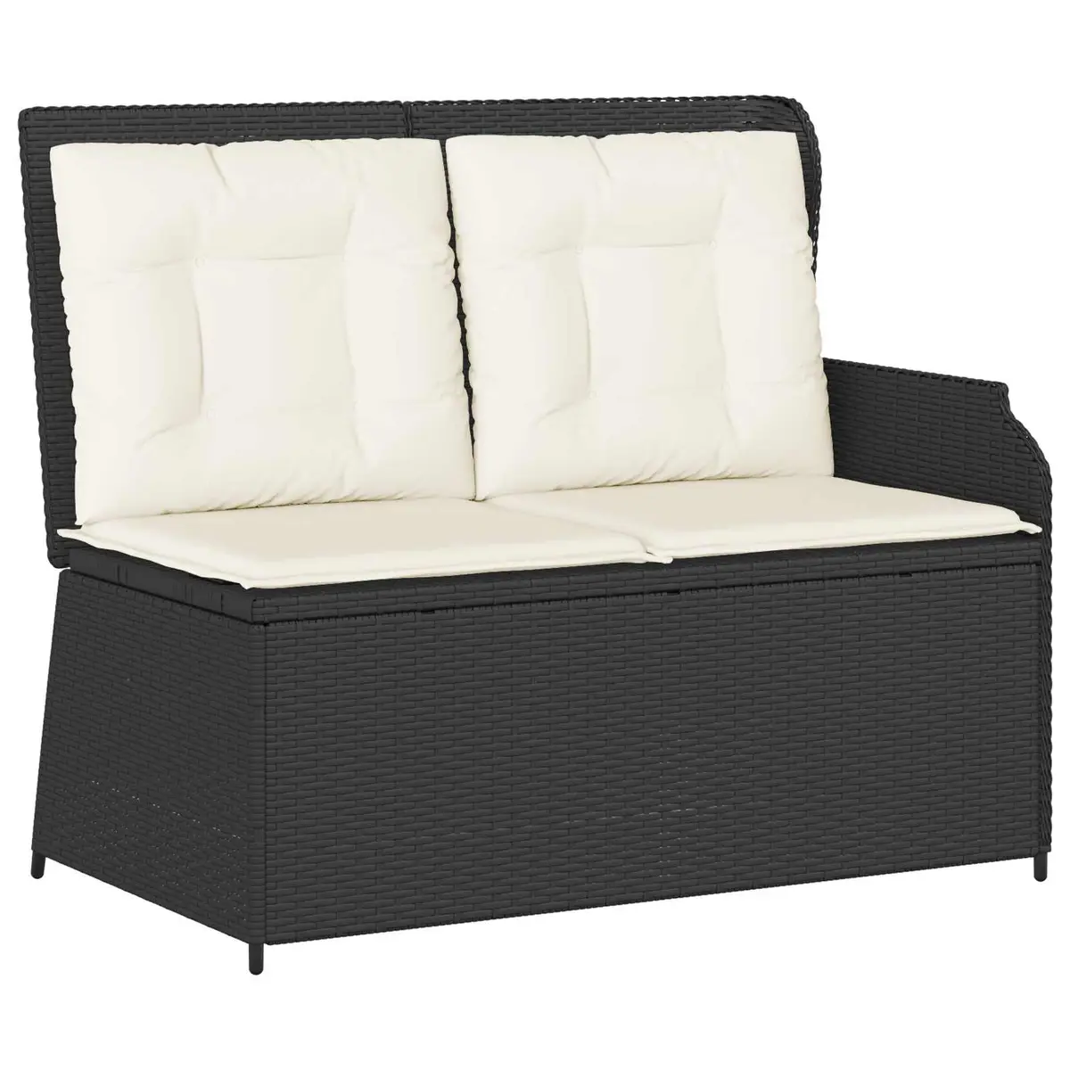 Garden Bench with Cushion Outdoor Furniture Reclining Seating Poly Rattan Black