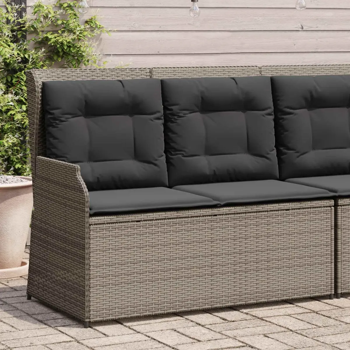 Garden Bench Reclining Outdoor Furniture Grey Poly Rattan Multi-Position