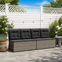 Garden Bench Grey Poly Rattan Outdoor Furniture Adjustable Backrest Patio