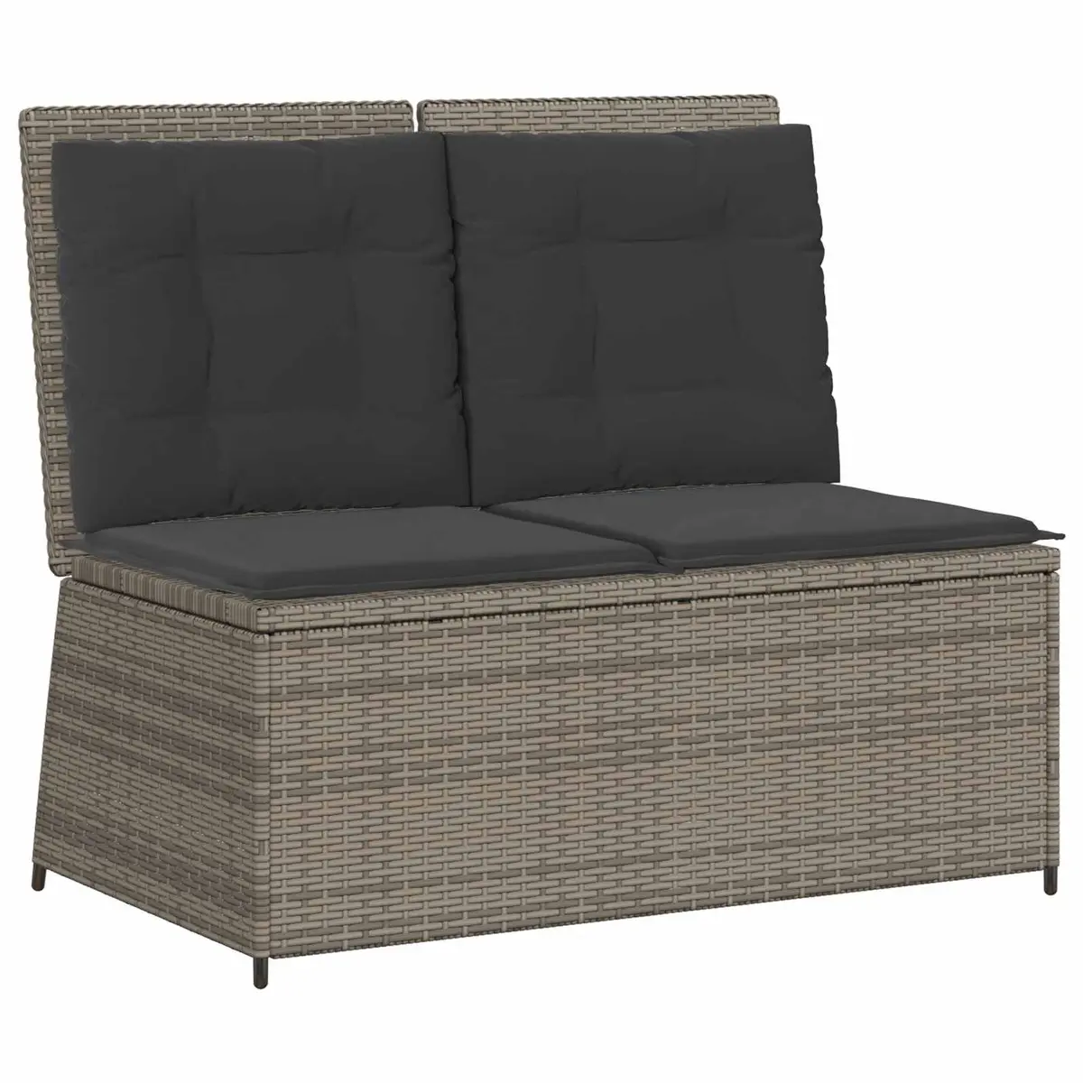 Outdoor Furniture Garden Bench Adjustable Backrest Grey Poly Rattan with Cushions