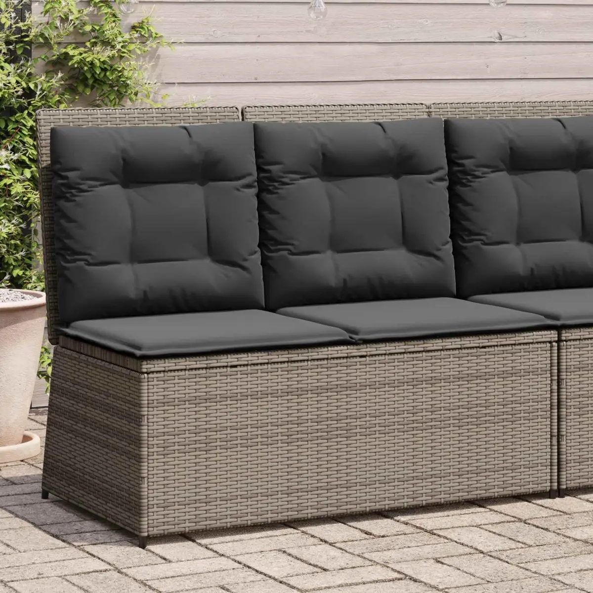 Outdoor Furniture Garden Bench Adjustable Backrest Grey Poly Rattan with Cushions