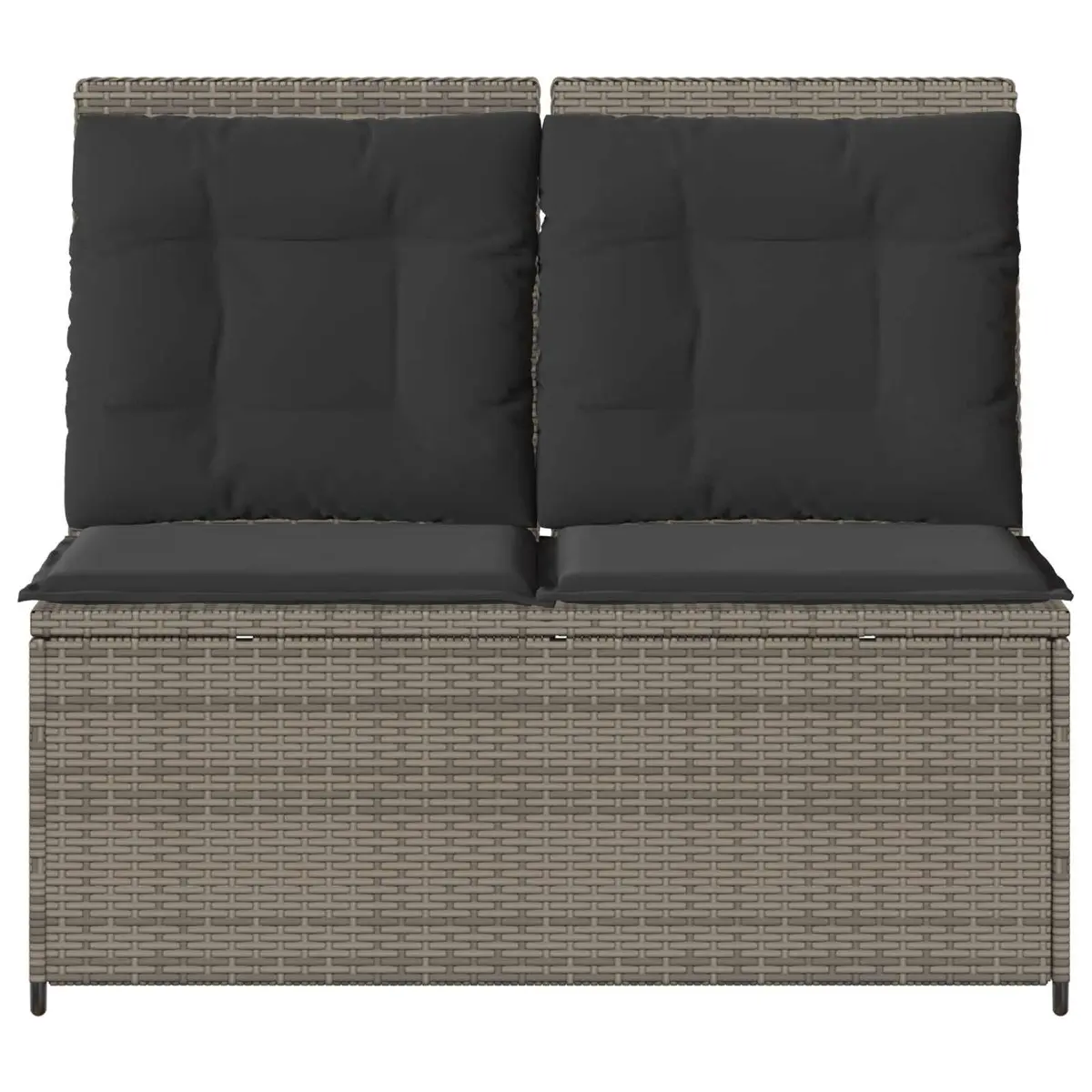Outdoor Furniture Garden Bench Adjustable Backrest Grey Poly Rattan with Cushions