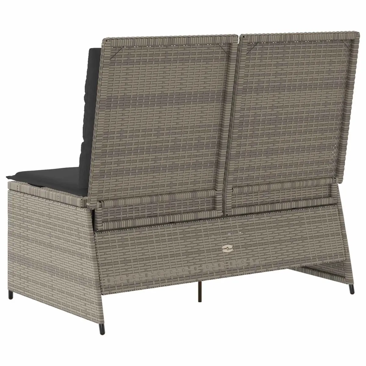 Outdoor Furniture Garden Bench Adjustable Backrest Grey Poly Rattan with Cushions