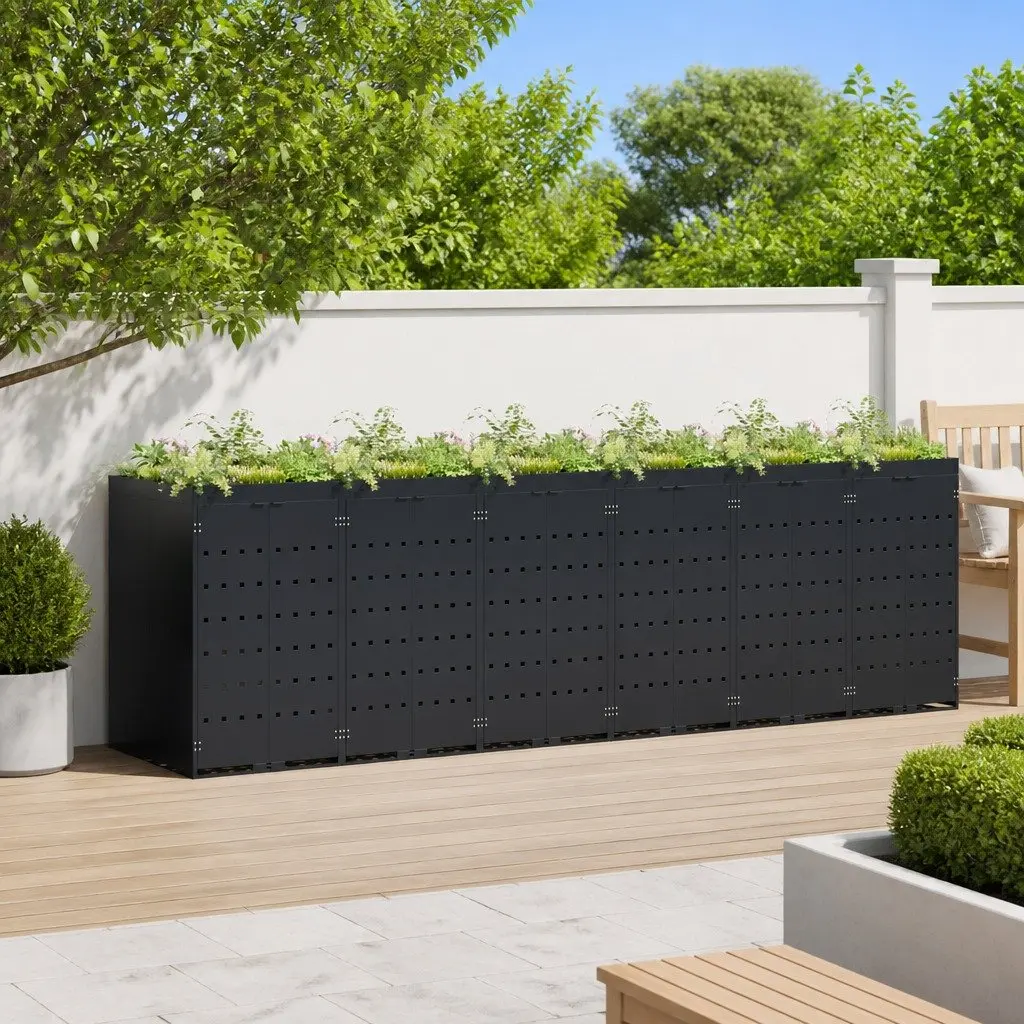 Wheelie Bin Storage for 6 Bins Black Outdoor Garden Waste Container Enclosure