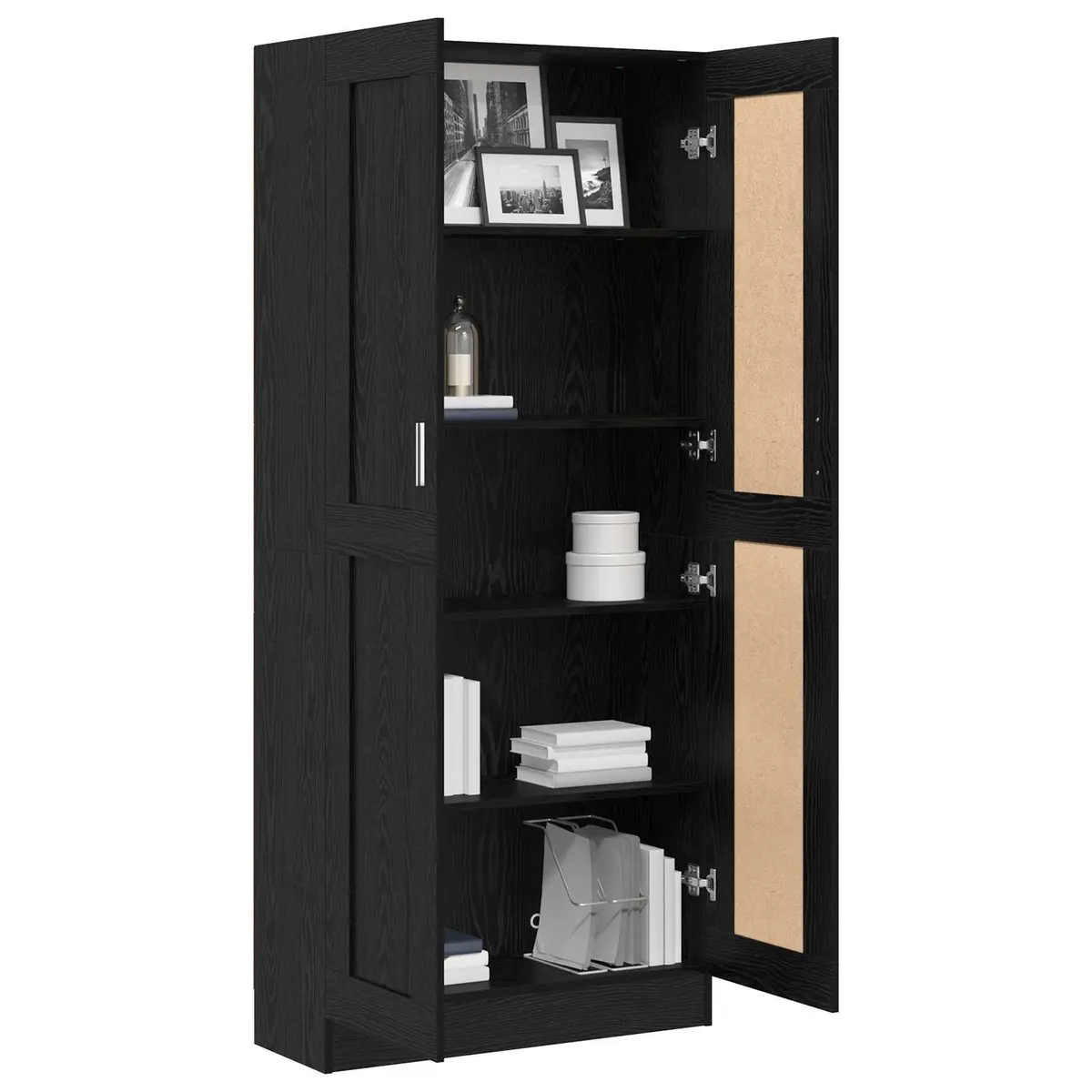 Book Cabinet Modern Black Oak Engineered Wood Shelving Unit 82.5 x 30.5 x 185 cm