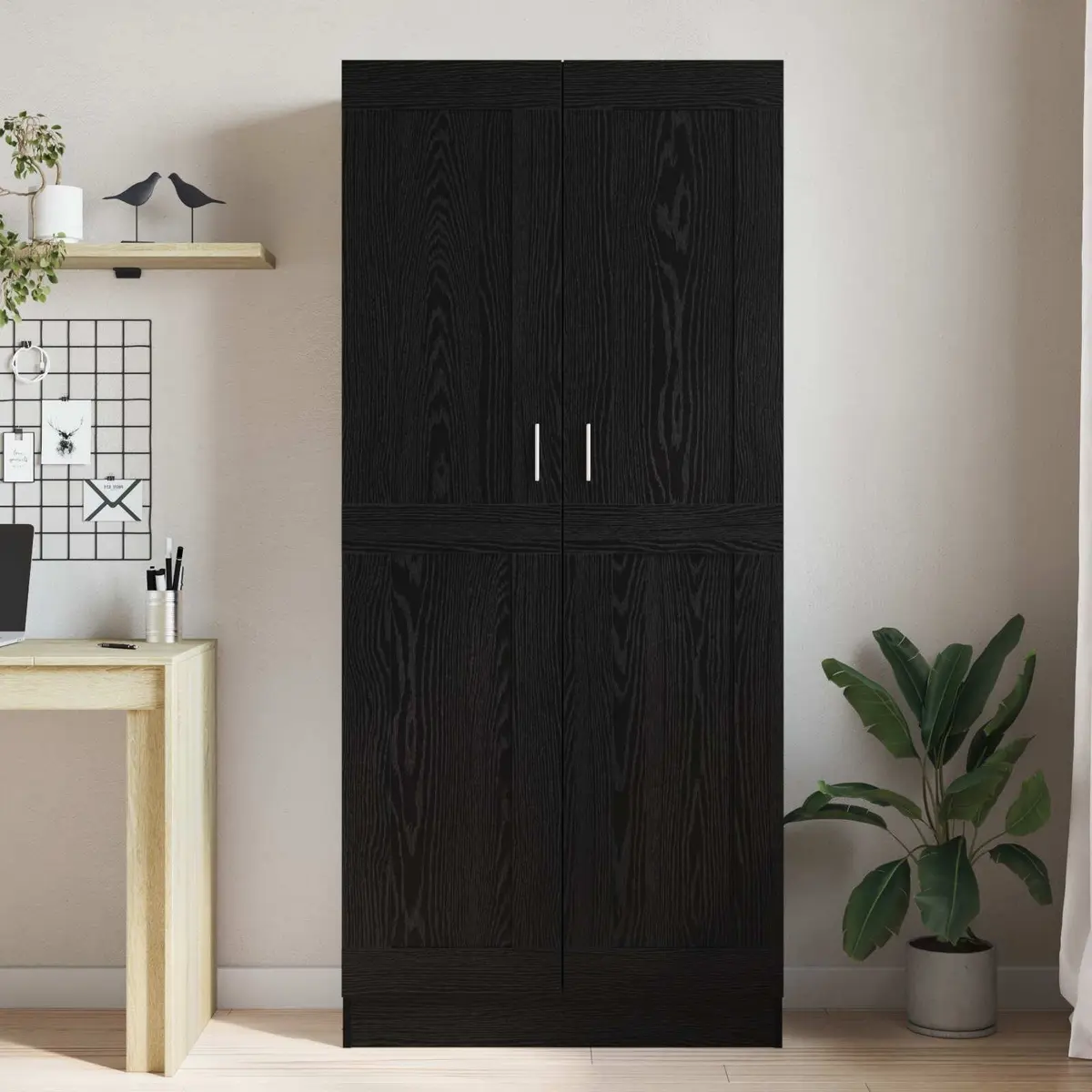 Book Cabinet Modern Black Oak Engineered Wood Shelving Unit 82.5 x 30.5 x 185 cm