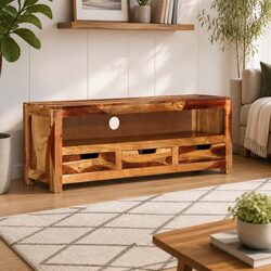 Your Ideal 110cm Solid Wood TV Cabinet in Brown
