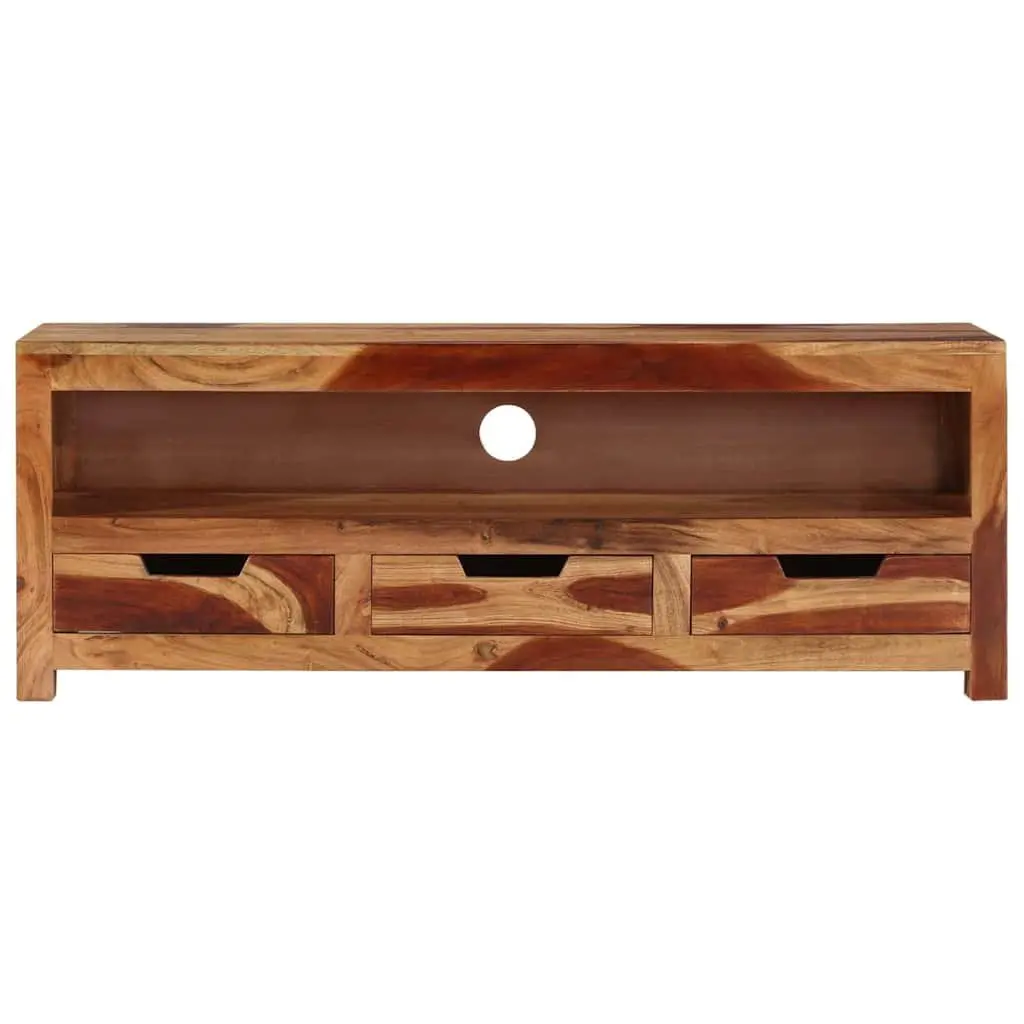 Solid Wood TV Cabinet Brown Acacia 110cm Entertainment Unit with Storage Drawers
