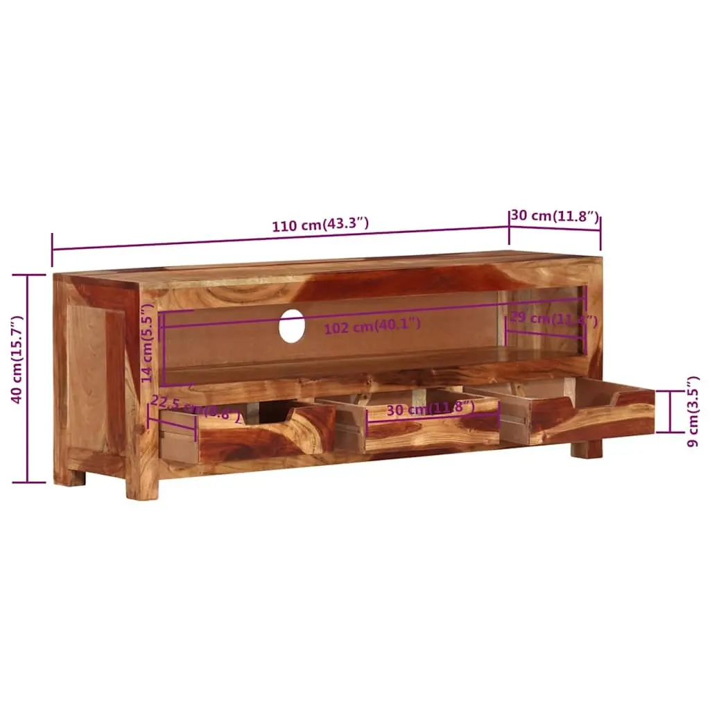 Solid Wood TV Cabinet Brown Acacia 110cm Entertainment Unit with Storage Drawers