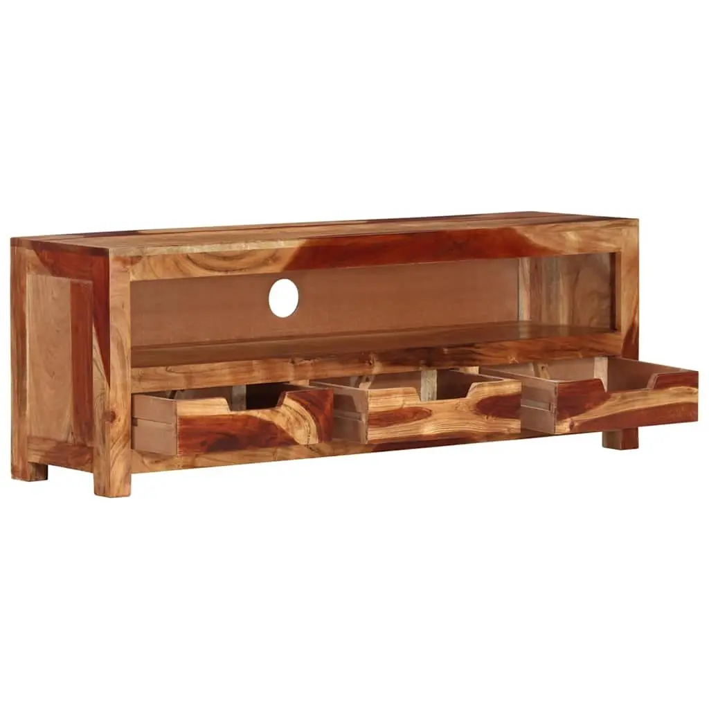 Solid Wood TV Cabinet Brown Acacia 110cm Entertainment Unit with Storage Drawers