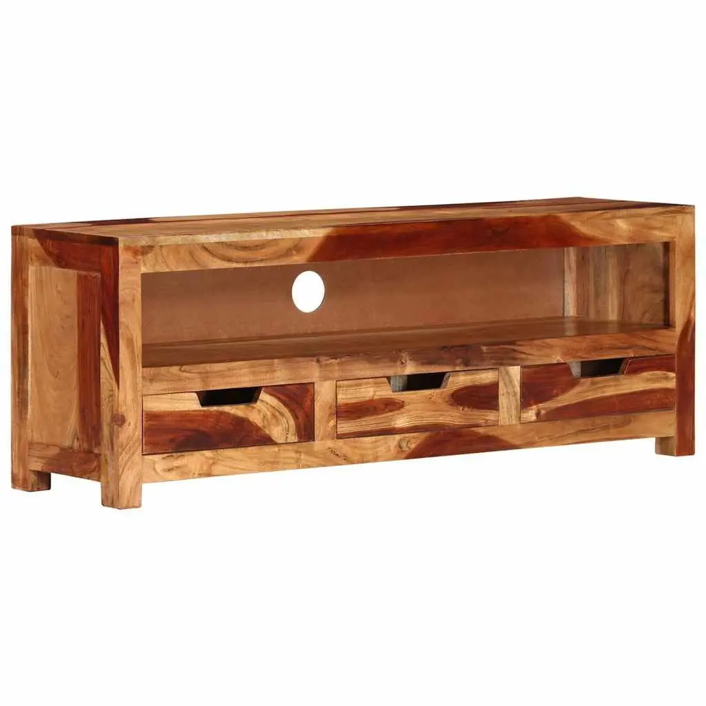 Solid Wood TV Cabinet Brown Acacia 110cm Entertainment Unit with Storage Drawers