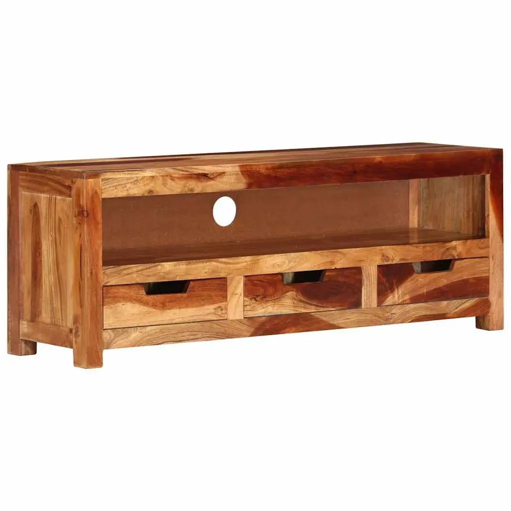 Solid Wood TV Cabinet Brown Acacia 110cm Entertainment Unit with Storage Drawers