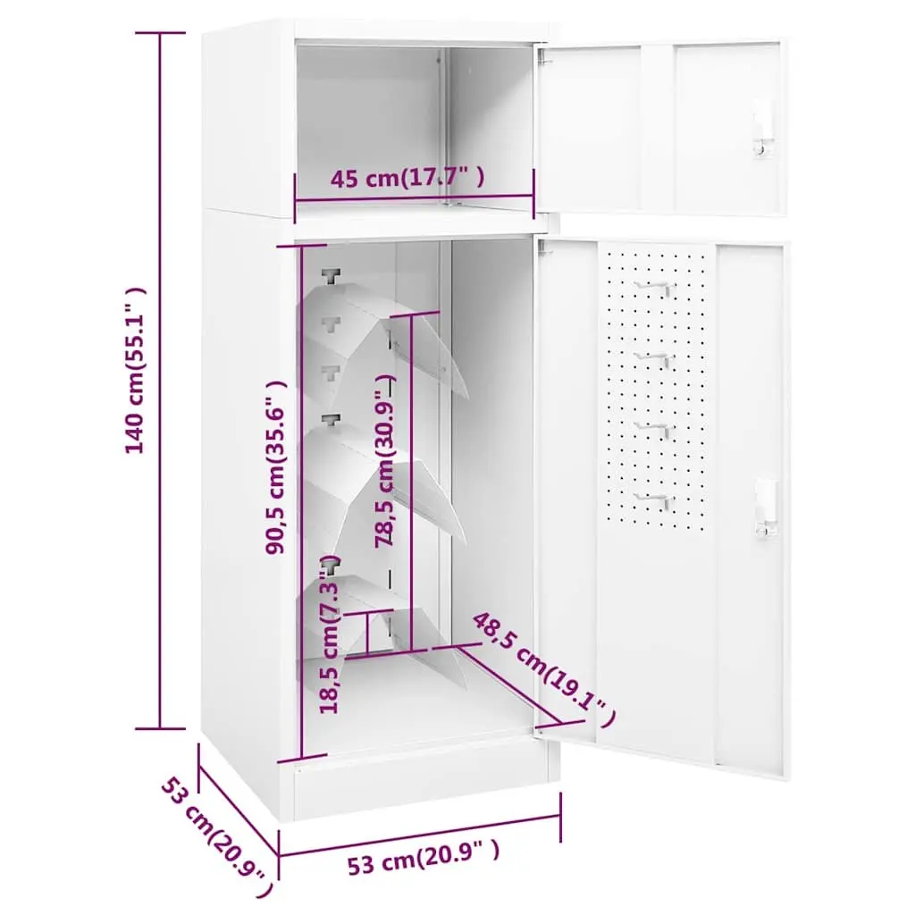 Saddle Cabinet White Steel 53x53x140 cm Tack Locker Stable Storage Cupboard