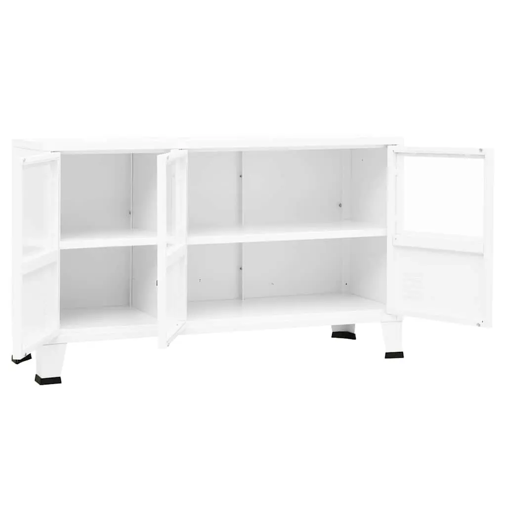 Industrial Sideboard White Metal Frame Glass Door Storage Cabinet 105W x 35D x 62H cm
