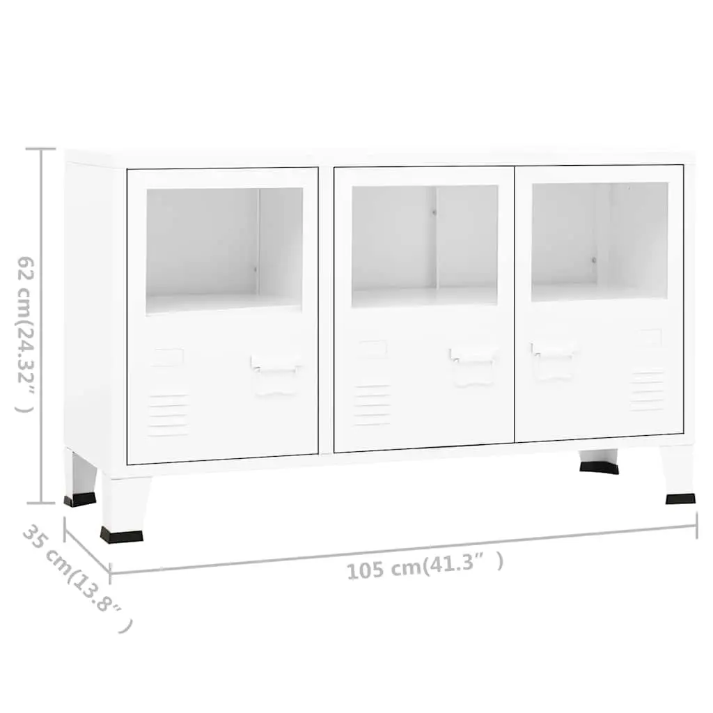 Industrial Sideboard White Metal Frame Glass Door Storage Cabinet 105W x 35D x 62H cm