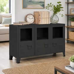 Industrial Sideboard Storage Cabinet Anthracite Metal Glass Door Display Unit