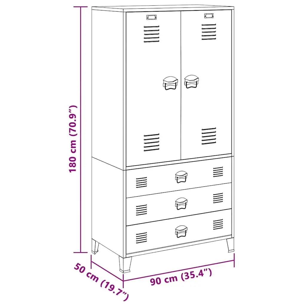 Industrial Metal Wardrobe Cabinet Storage White 90x50x180 cm Shelves Hanger