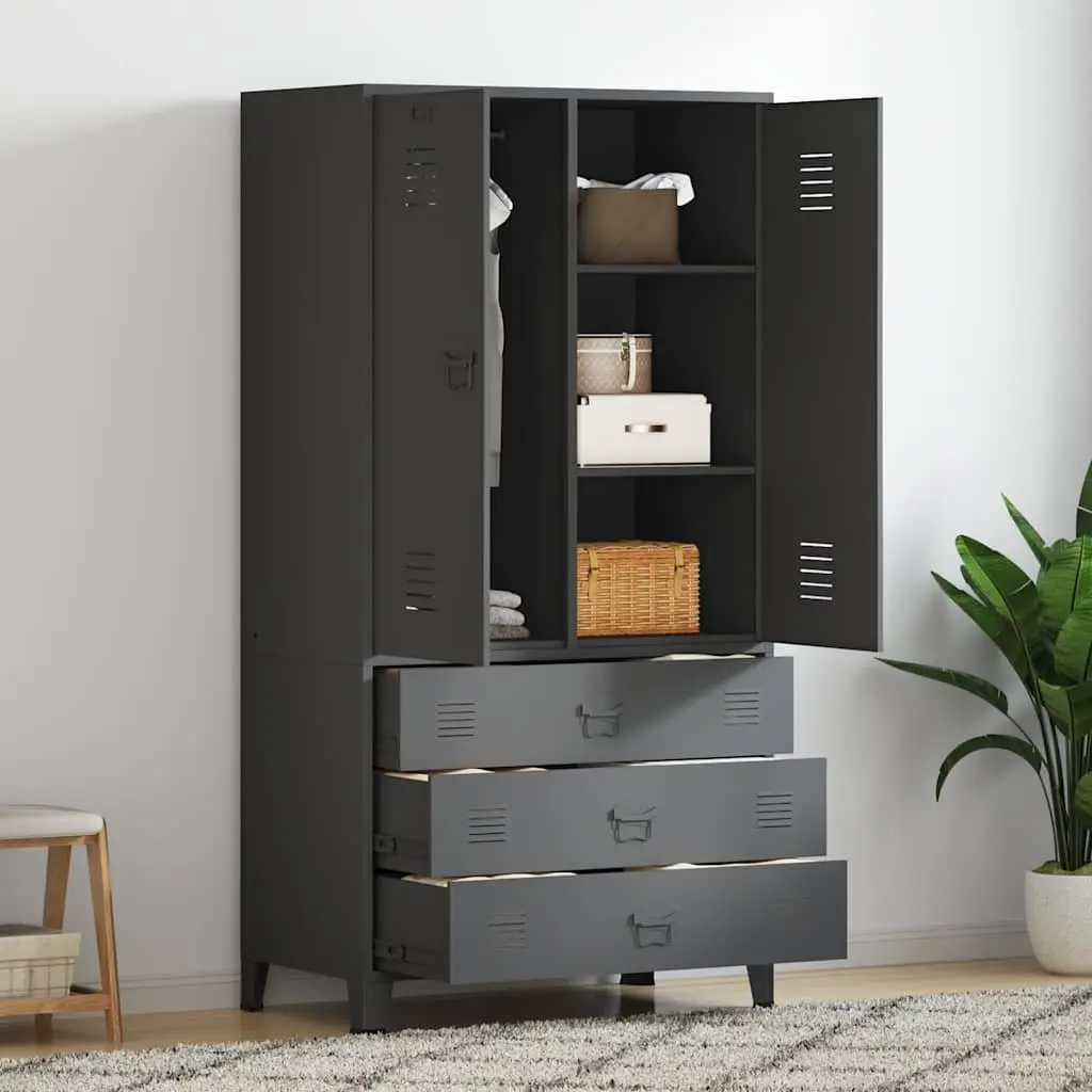 Industrial Metal Wardrobe Storage Cabinet Clothes Cupboard Anthracite