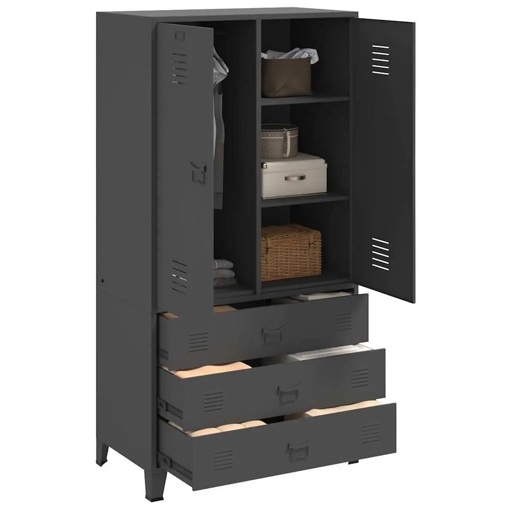 Industrial Metal Wardrobe Storage Cabinet Clothes Cupboard Anthracite