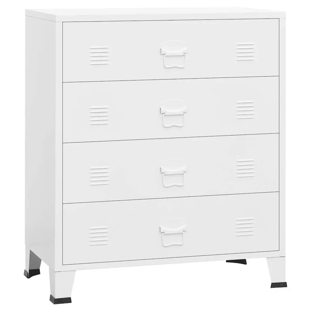 Industrial Drawer Cabinet White Metal 4-Drawer Storage Unit 78W x 40D x 93H cm