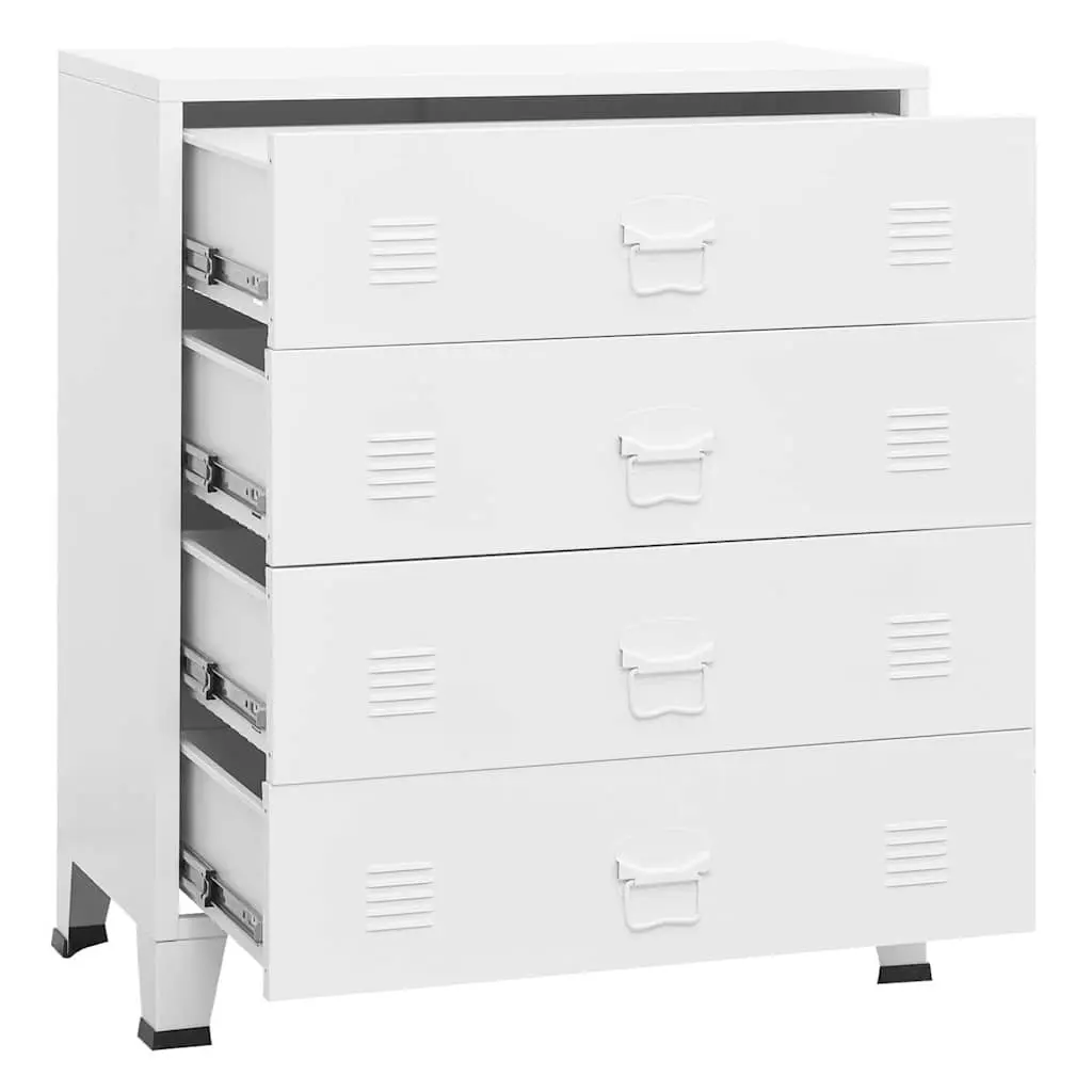 Industrial Drawer Cabinet White Metal 4-Drawer Storage Unit 78W x 40D x 93H cm