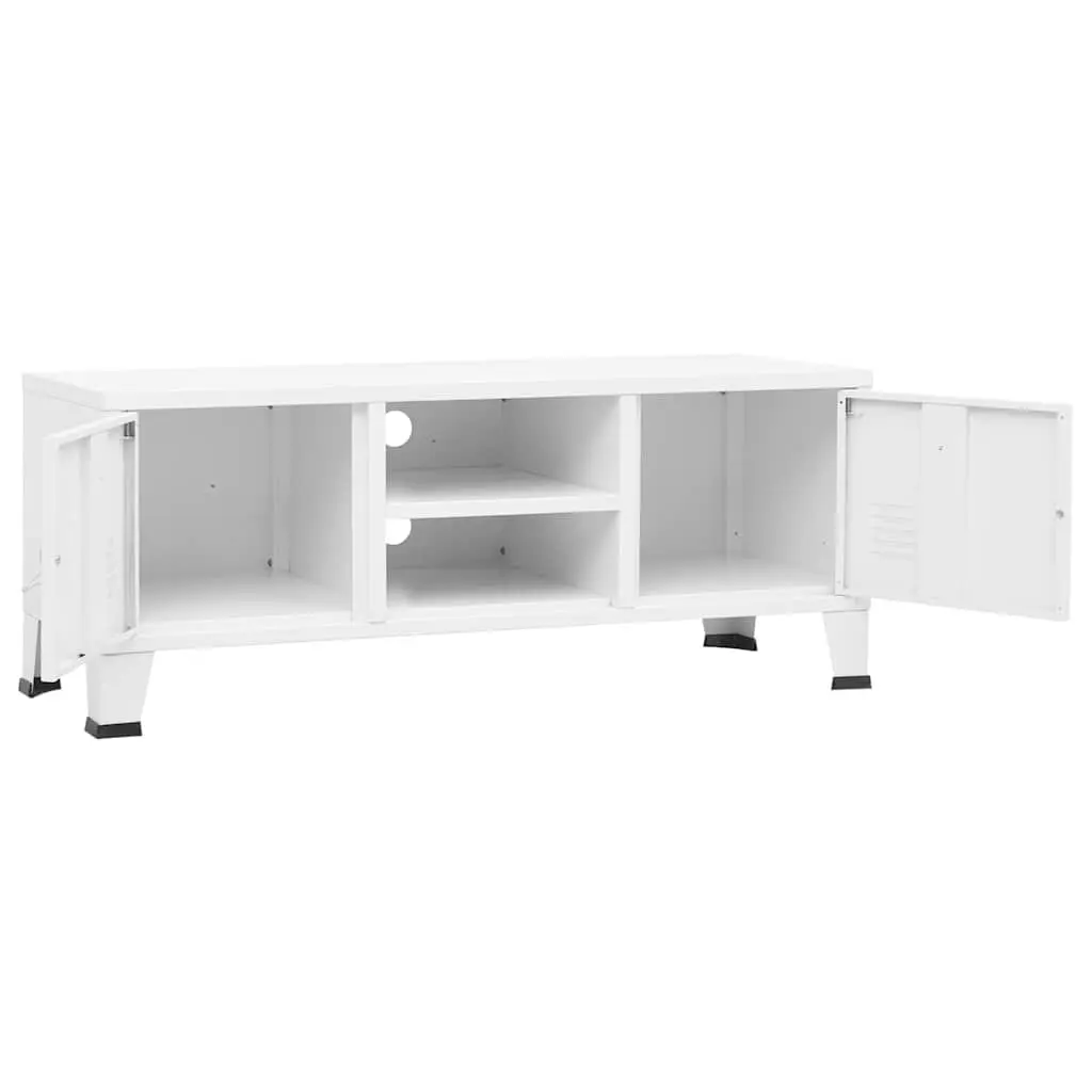 Industrial TV Cabinet White Metal Storage Unit with Doors and Shelf 105 x 35 x 42 cm