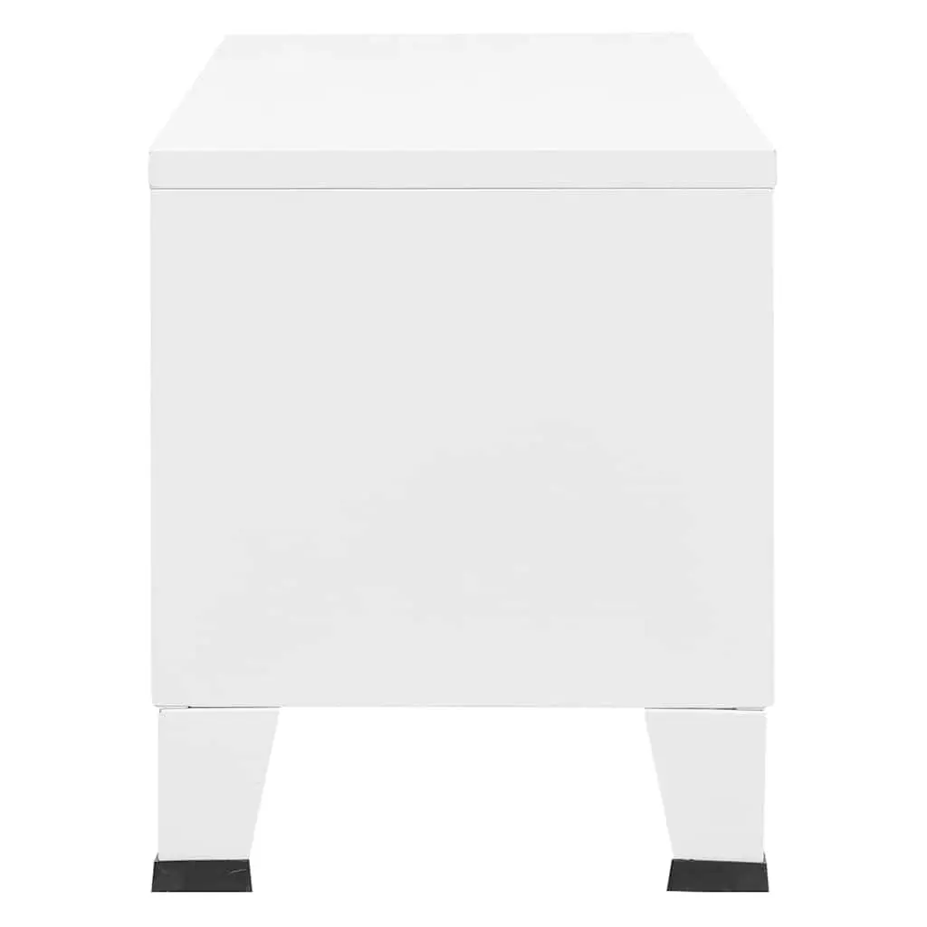 Industrial TV Cabinet White Metal Storage Unit with Doors and Shelf 105 x 35 x 42 cm
