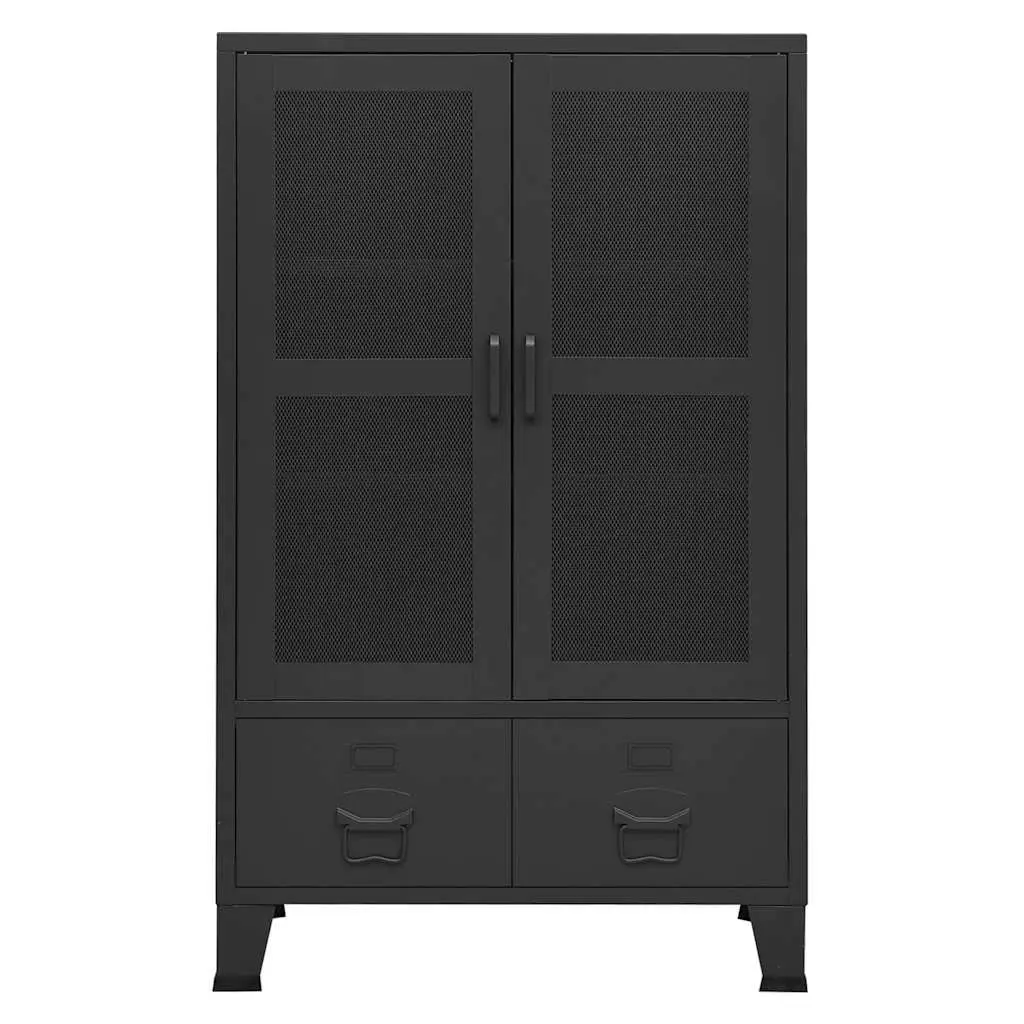 Black Metal Sideboard Industrial Storage Chest with 2 Shelves and 2 Drawers