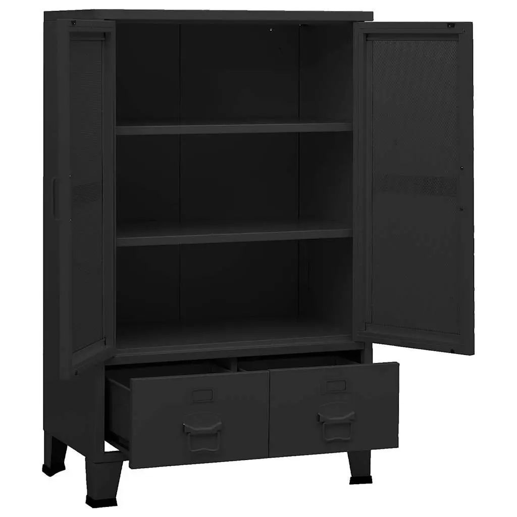 Black Metal Sideboard Industrial Storage Chest with 2 Shelves and 2 Drawers