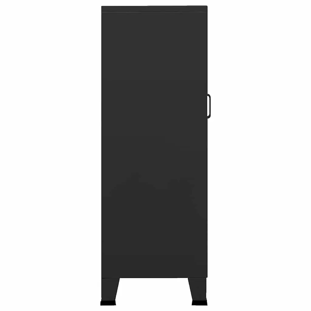 Black Metal Sideboard Industrial Storage Chest with 2 Shelves and 2 Drawers
