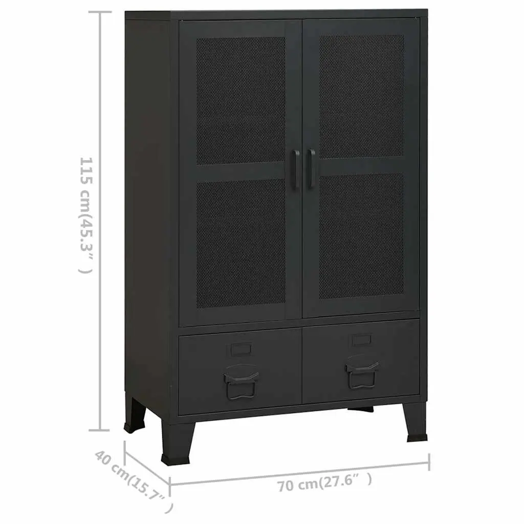 Black Metal Sideboard Industrial Storage Chest with 2 Shelves and 2 Drawers