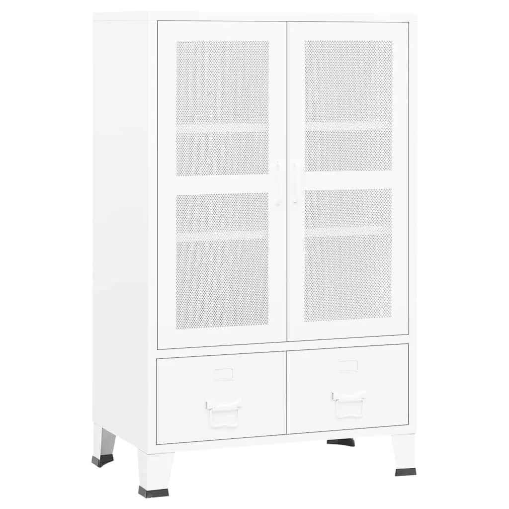 Industrial Storage Chest White Metal Cabinet with Drawers and Shelves 70x40x115cm