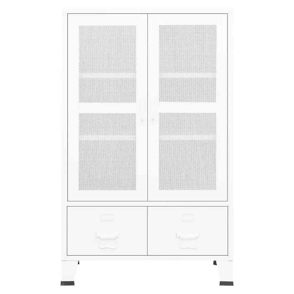 Industrial Storage Chest White Metal Cabinet with Drawers and Shelves 70x40x115cm
