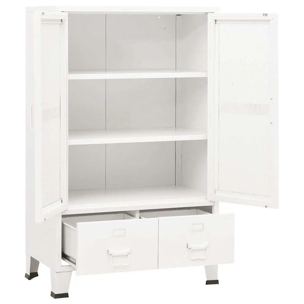 Industrial Storage Chest White Metal Cabinet with Drawers and Shelves 70x40x115cm