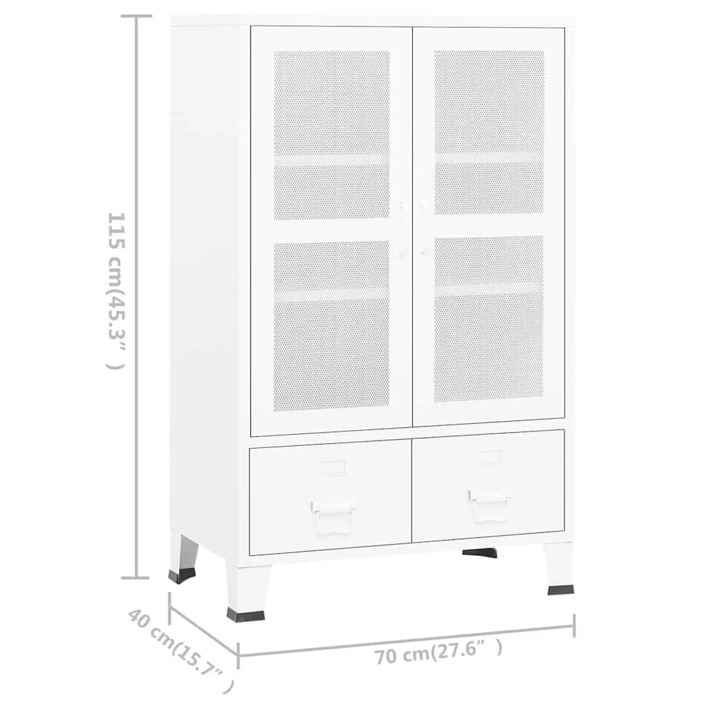 Industrial Storage Chest White Metal Cabinet with Drawers and Shelves 70x40x115cm