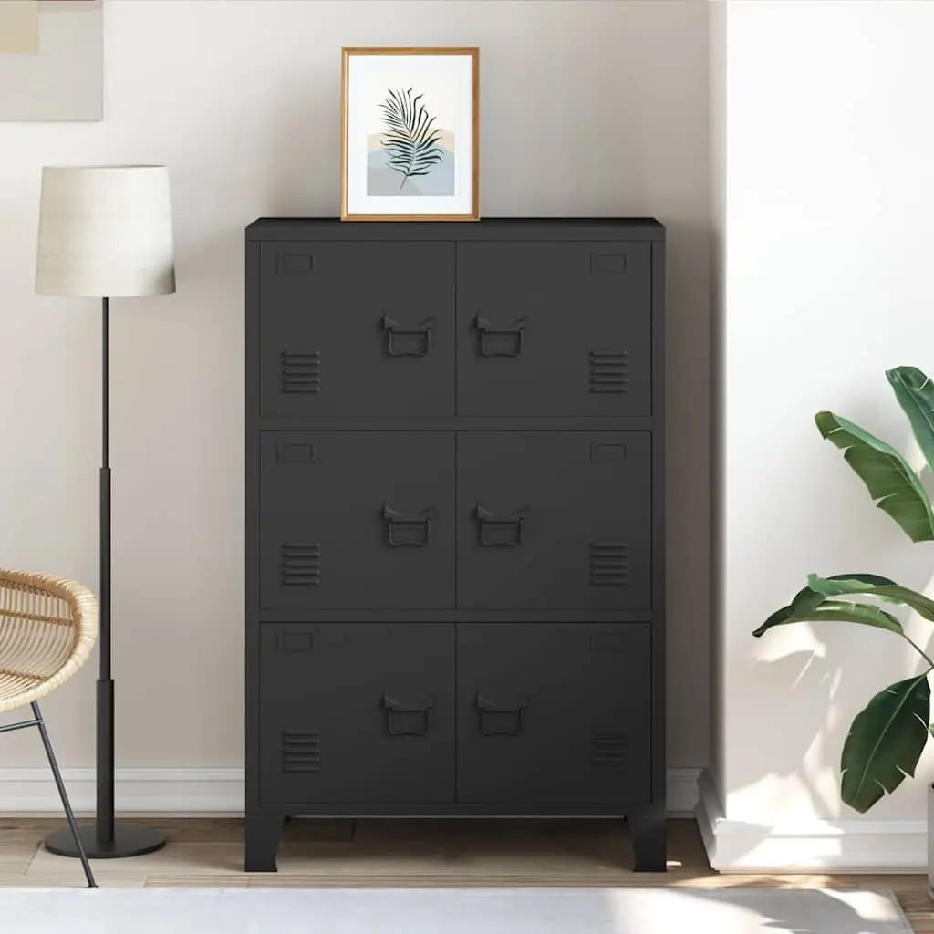 Industrial Storage Chest Metal Cabinet 6-Door Black Organiser 75 x 40 x 115 cm