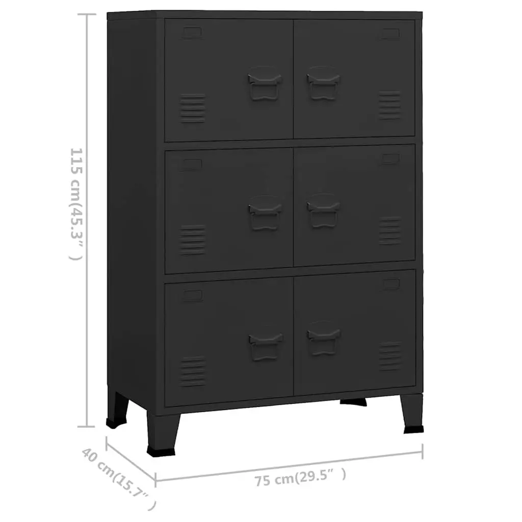 Industrial Storage Chest Metal Cabinet 6-Door Black Organiser 75 x 40 x 115 cm