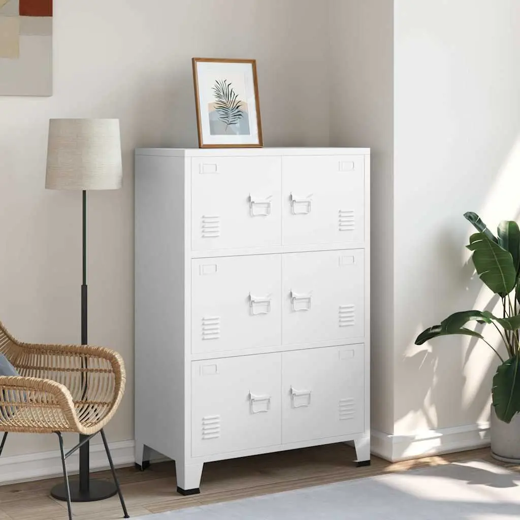 Industrial Storage Chest Metal Cabinet 6 Door White 75 x 40 x 115 cm