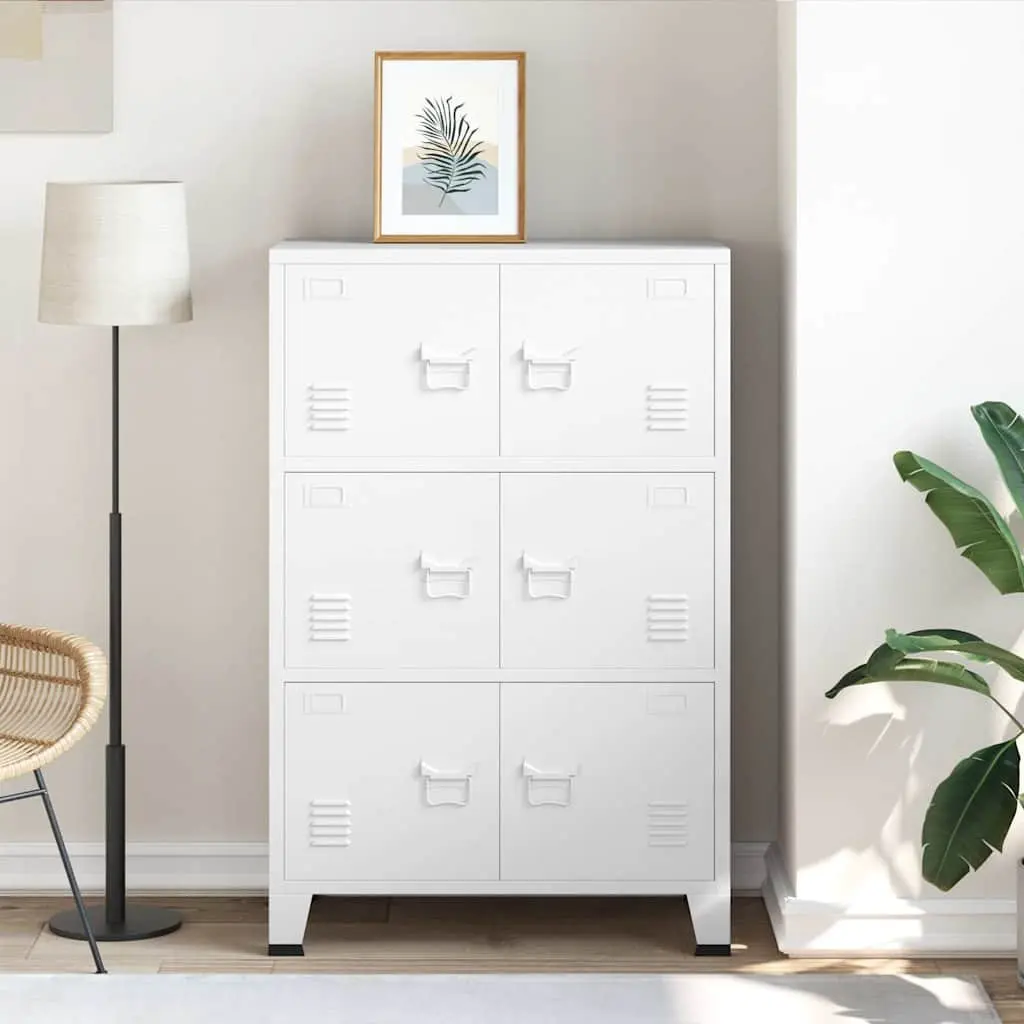 Industrial Storage Chest Metal Cabinet 6 Door White 75 x 40 x 115 cm