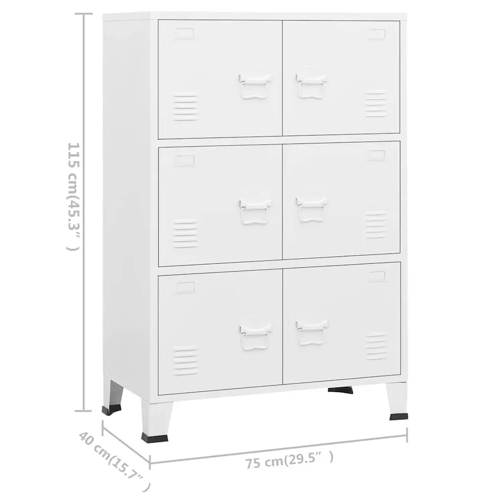 Industrial Storage Chest Metal Cabinet 6 Door White 75 x 40 x 115 cm